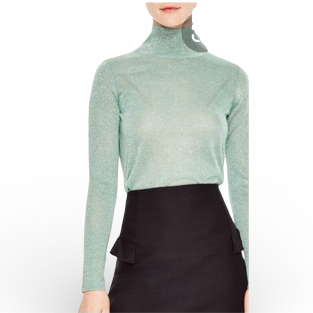 Sandro Mock neck Ornements Metallic Sparkling Sweater Green Size Large New
